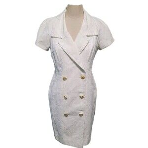Vtg Liz Claiborne Dress Womens 10 White Floral Double Breasted Dress 80s 90s Y2K